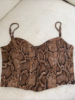 Zara Brown Snakeskin Print Corset Crop Top